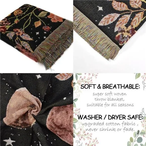 Boho Throw Blanket Reversible Cotton Tapestry Hippie Room Decor